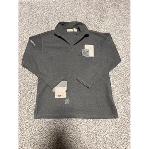 Basic Editions Womens Gray Fleece Quarter Zip Pullover Leaf Patchwork Medium